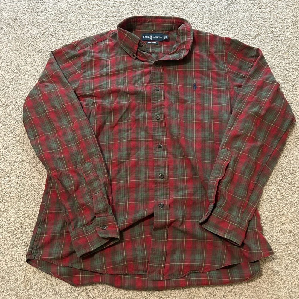 Ralph Lauren Red and Green Casual Button Down Shirt